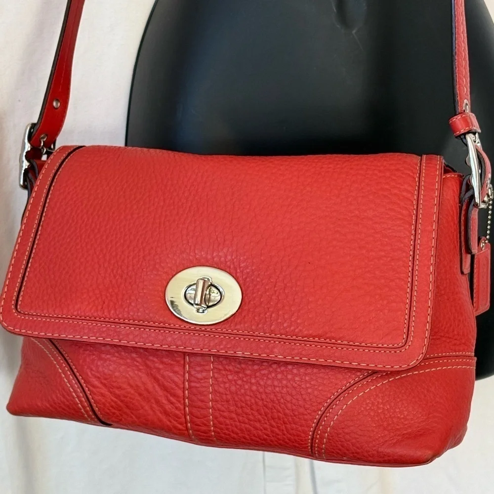 Coach 2008 Hampton Flap VGUC Pebbled Leather Convertible Crossbody Orange/Salmon